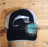 Bass Hook Cap White and Black Hat Embroidered